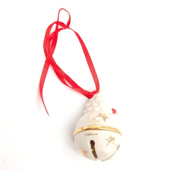 Lenox Just Jingles Tree Bell Christmas Holiday Small Ornament White Gold - Picture 6 of 6